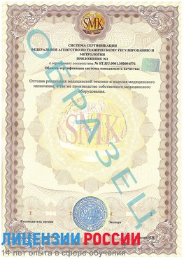 Образец сертификата соответствия (приложение) Пыть-ях Сертификат ISO 13485