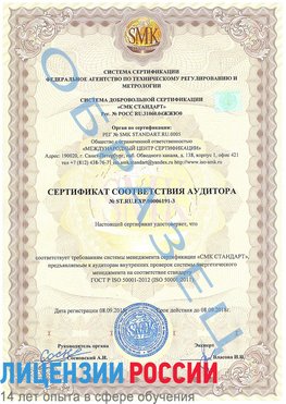 Образец сертификата соответствия аудитора №ST.RU.EXP.00006191-3 Пыть-ях Сертификат ISO 50001